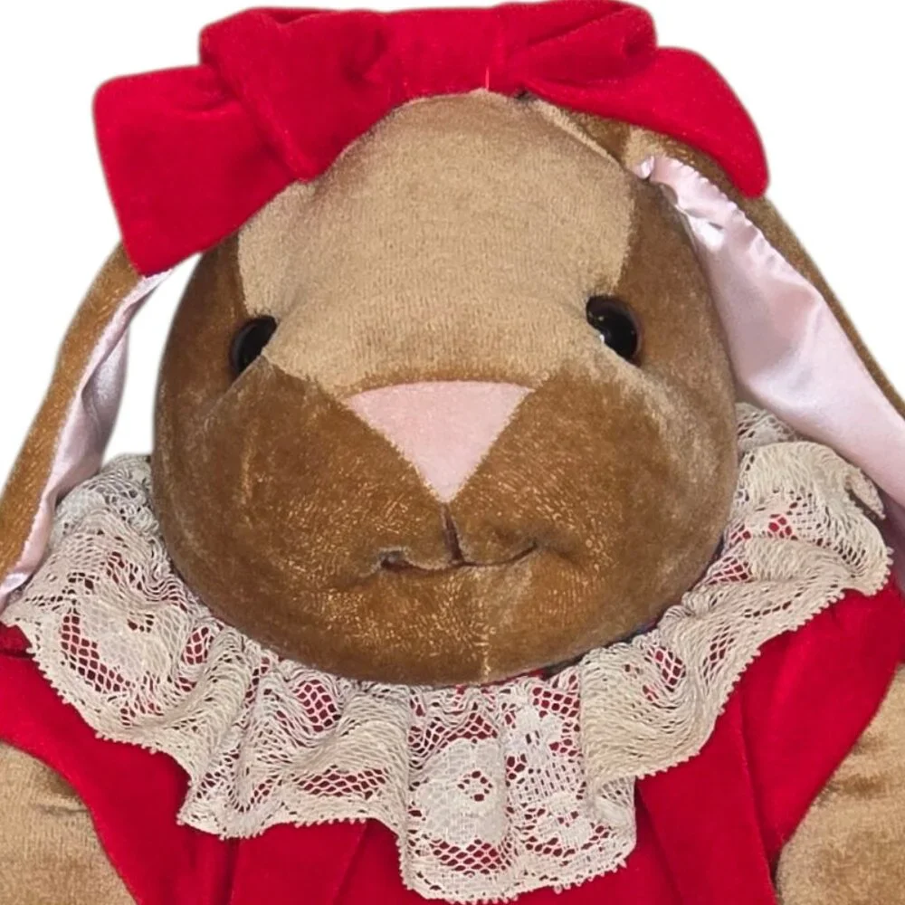 1985 Velveteen Rabbit Plush Bunny Toys R Us Stuffed Animal Red Dress Vintage